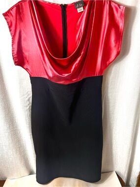 Dots Red Satin Cowl-Neck Two-Tone Midi Dress SZ LARGE